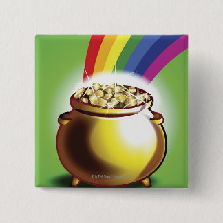 Pot of gold and rainbow 2 inch square button