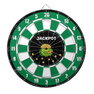 Pot of Gold and Text on Black Green White Dartboard