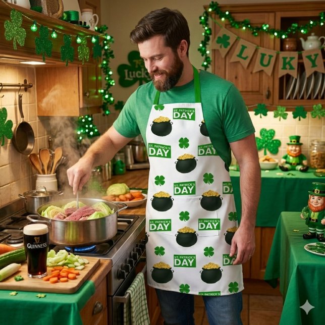 Pot of Gold Lucky Irish St Patricks Day  Apron (St. Patrick's Day apron for guys that love to cook..(AI mockup) )