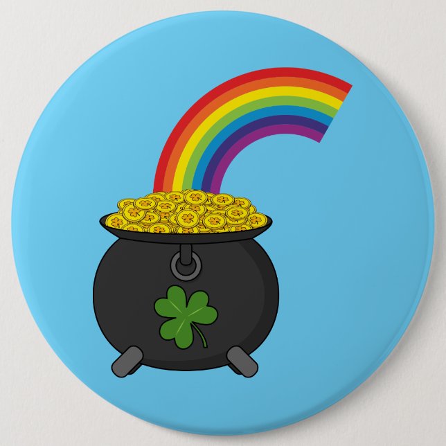 Pot of Gold Rainbow Cartoon 6 Inch Round Button (Front)