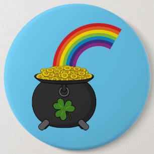 Pot of Gold Rainbow Cartoon 6 Inch Round Button