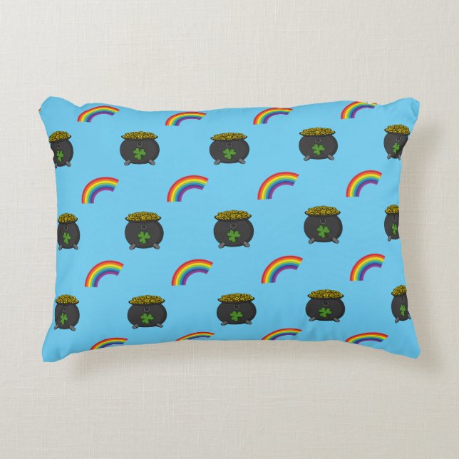 Pot of Gold Rainbow Cartoon Accent Pillow (Front)