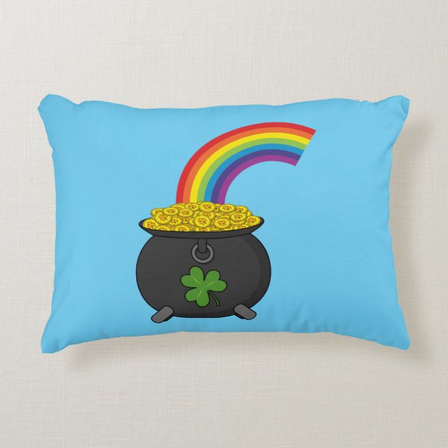 Pot of Gold Rainbow Cartoon Accent Pillow (Front)