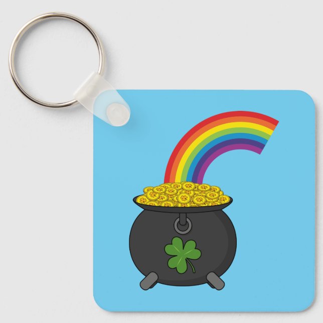 Pot of Gold Rainbow Cartoon Keychain (Front)