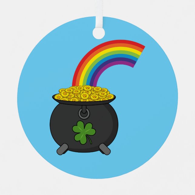 Pot of Gold Rainbow Cartoon Metal Ornament (Front)