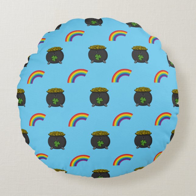 Pot of Gold Rainbow Cartoon Round Pillow (Front)