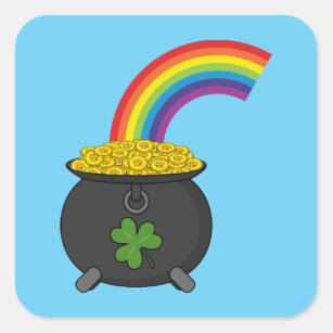 Pot of Gold Rainbow Cartoon Square Sticker