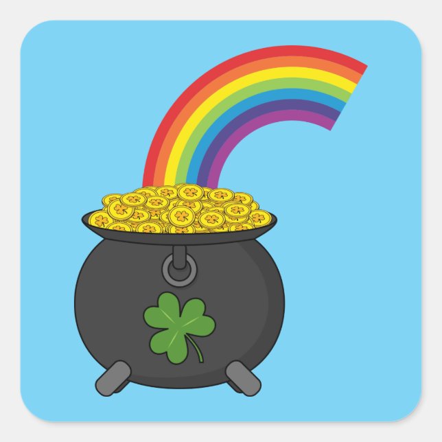 Pot of Gold Rainbow Cartoon Square Sticker (Front)