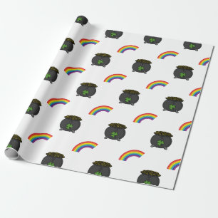 Pot of Gold Rainbow Cartoon Wrapping Paper