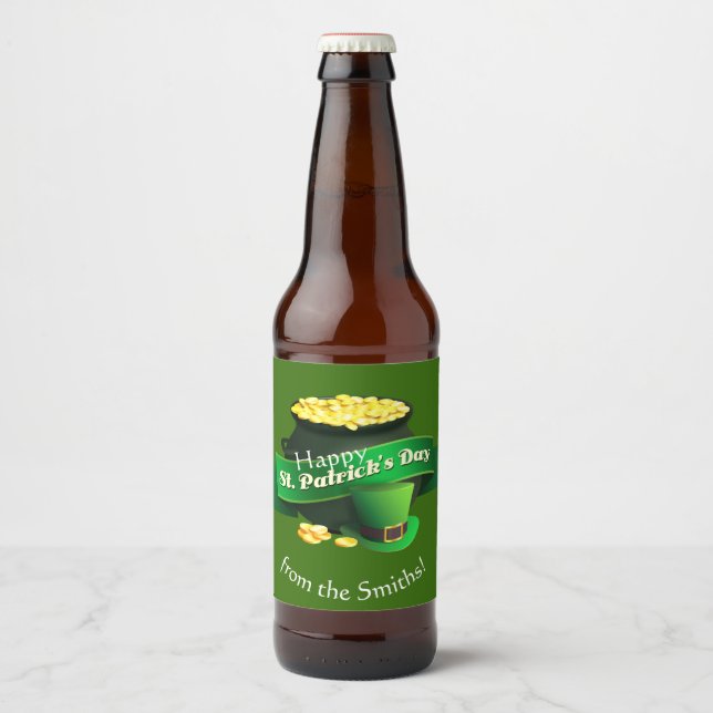 Pot of Gold St Patrick's Day Beer Bottle Label (Front)