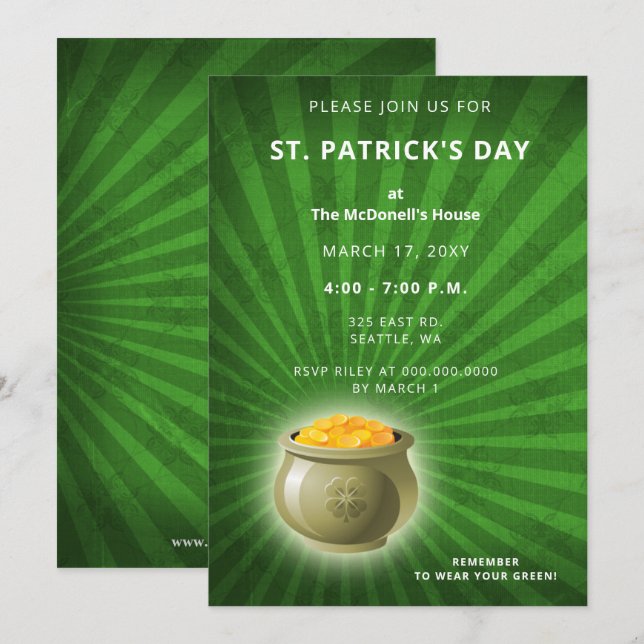 Pot Of Gold St Patricks Day party Invitation (Front/Back)