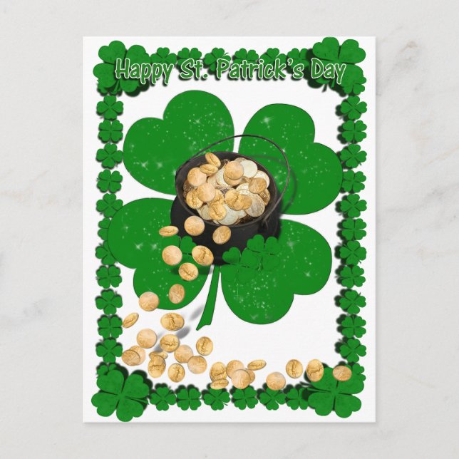Pot of Gold w/Clover Framing for St Patrick's Day Postcard (Front)