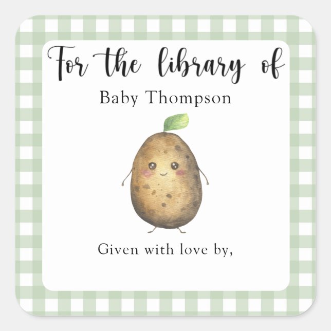 Potato Baby Shower bookplate - for the library of Square Sticker (Front)