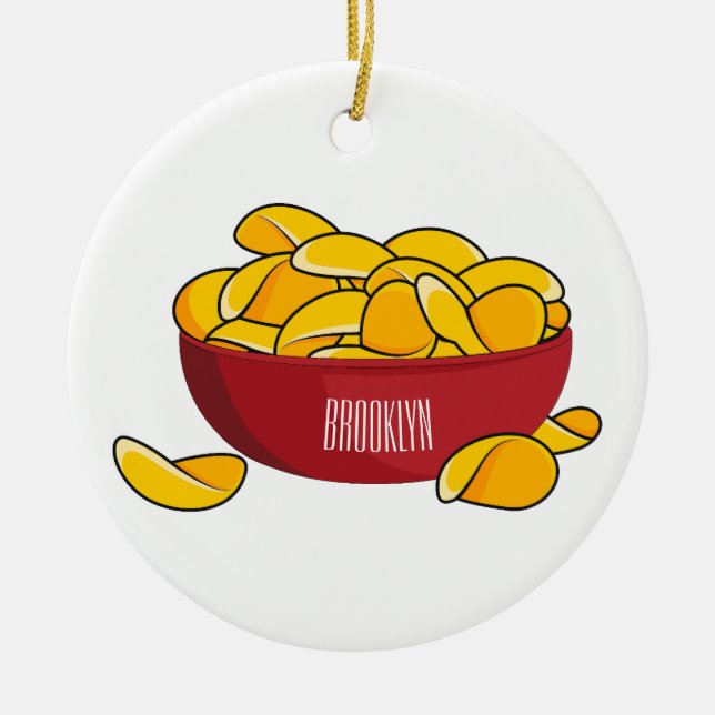 Potato chip cartoon illustration  ceramic ornament (Front)