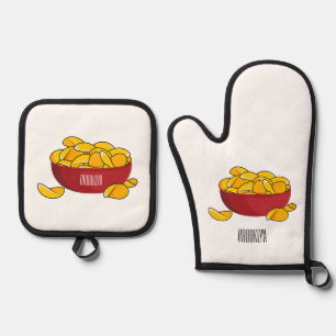 Potato chip cartoon illustration oven mitt & pot holder set