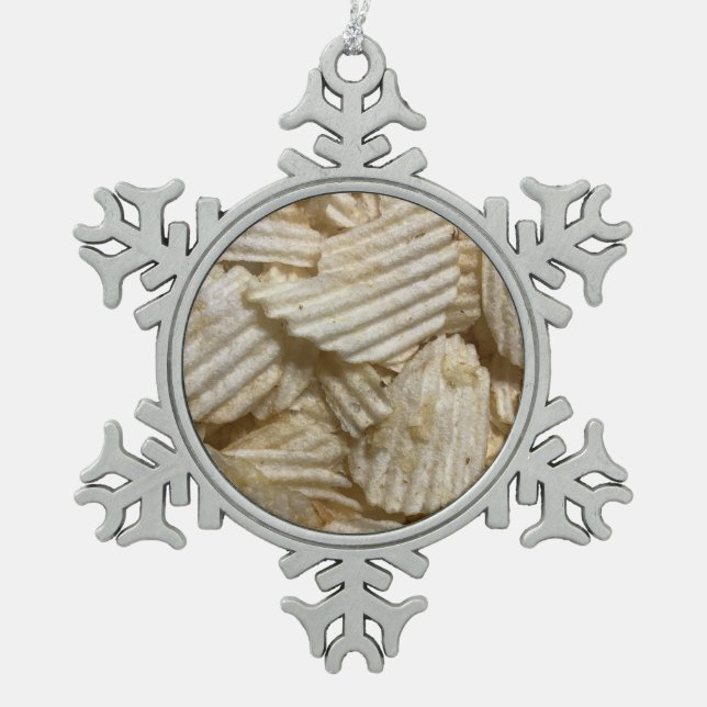 Potato Chips Snowflake Pewter Christmas Ornament (Front)