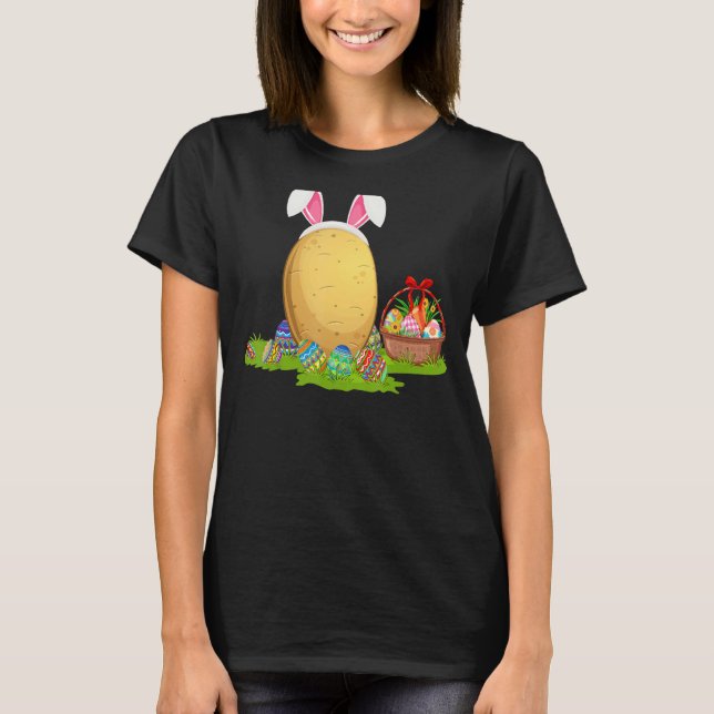 Potato Easter Egg Hunting Bunny Potato Easter Sund T-Shirt (Front)