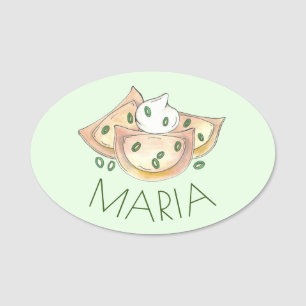 Potato-Filled Polish Food Pierogies w/ Sour Cream Name Tag