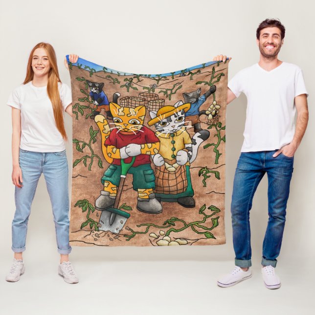 Potato Harvest Cats Fleece Blanket (In Situ)