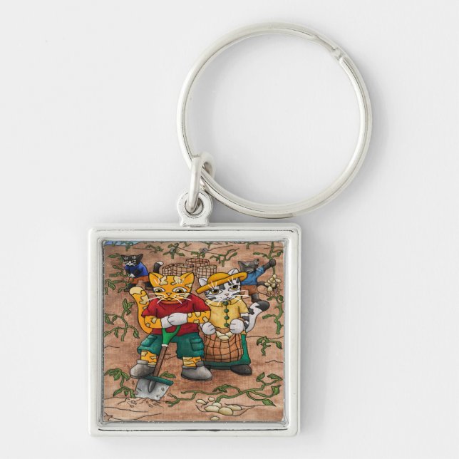 Potato Harvest Cats Keychain (Front)