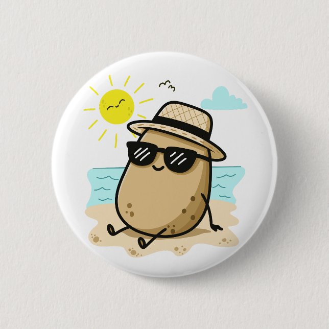 Potato On The Beach Summer Vibes 2 Inch Round Button (Front)