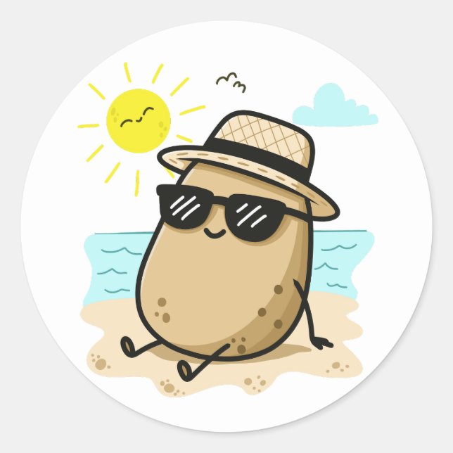 Potato On The Beach Summer Vibes Classic Round Sticker (Front)