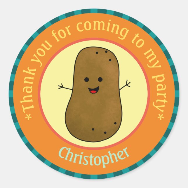 Potato Party Thank You Personalized  Classic Round Sticker (Front)