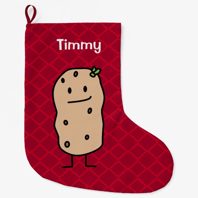 Potato Potatoes - Christmas Happy Cute Smiling Large Christmas Stocking (Front)