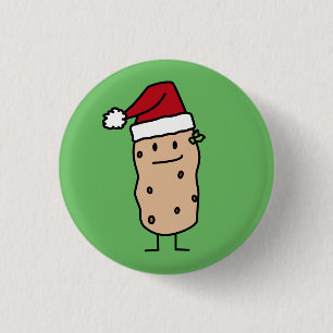 Potato Potatoes wearing Christmas Santa Hat Happy 1 Inch Round Button