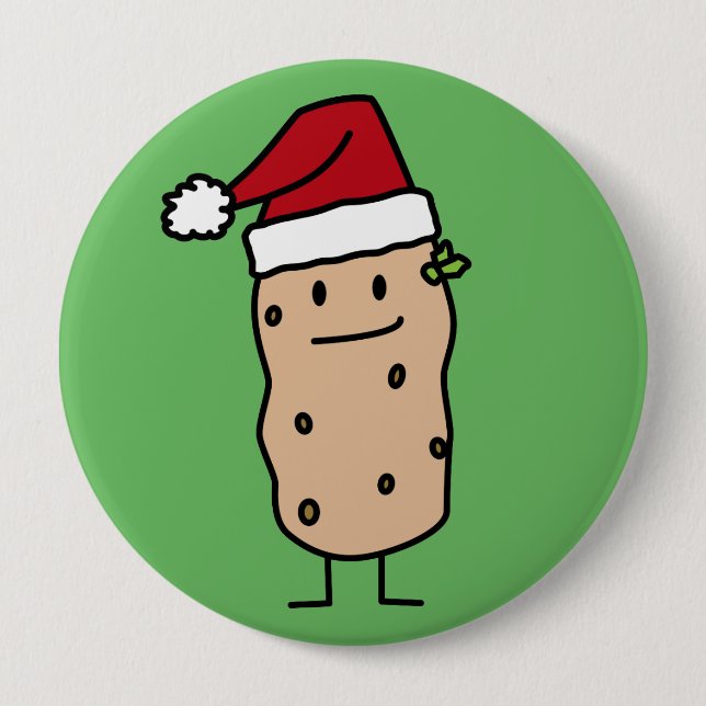 Potato Potatoes wearing Christmas Santa Hat Happy 4 Inch Round Button (Front)