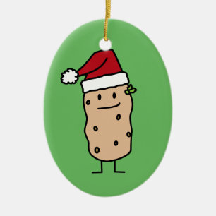 Potato Potatoes wearing  Christmas Santa Hat Happy Ceramic Ornament