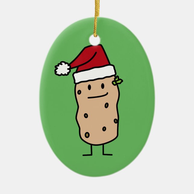 Potato Potatoes wearing  Christmas Santa Hat Happy Ceramic Ornament (Front)