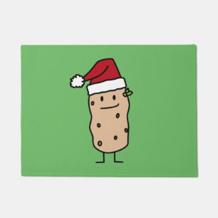 Potato Potatoes wearing Christmas Santa Hat Happy Doormat