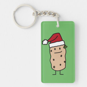 Potato Potatoes wearing Christmas Santa Hat Happy Keychain