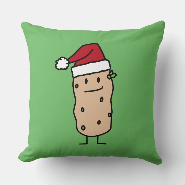 Potato Potatoes wearing Christmas Santa Hat Happy Throw Pillow (Front)