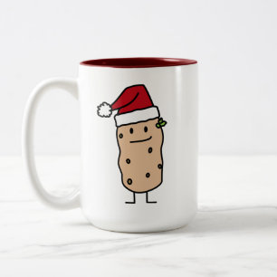 Potato Potatoes wearing Christmas Santa Hat Happy Two-Tone Coffee Mug