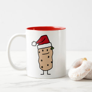 Potato Potatoes wearing Christmas Santa Hat Happy Two-Tone Coffee Mug