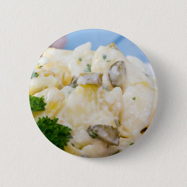 Potato salad with sausage and mustard 2 inch round button (Front)