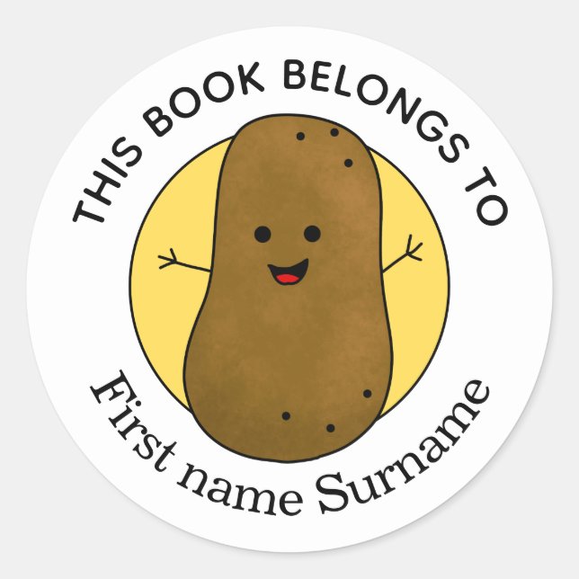 Potato This Book Belongs To Personalized  Classic Round Sticker (Front)