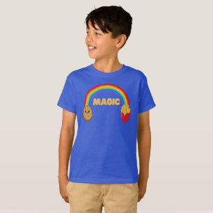 Potato transforming onto chips with a rainbow T-Shirt