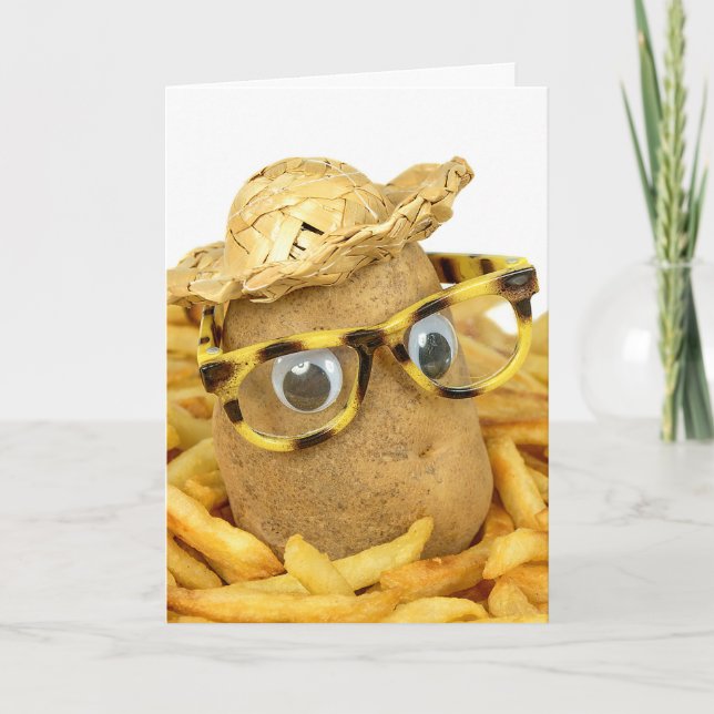 potato with straw hat and glasses humor card (Front)