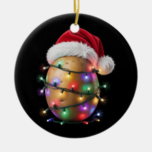 Potato Xmas Lights Santa Hat Christmas Vegetables Ceramic Ornament