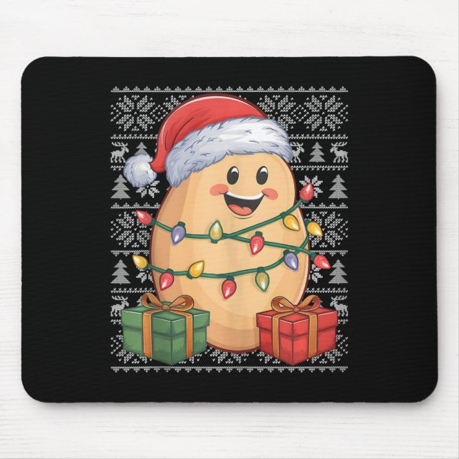 Potato Xmas Sweater Style Ugly Santa Hat Potato Ch Mouse Pad (Front)