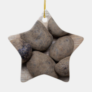 Potatoes on rustic wood Concept Ceramic Ornament