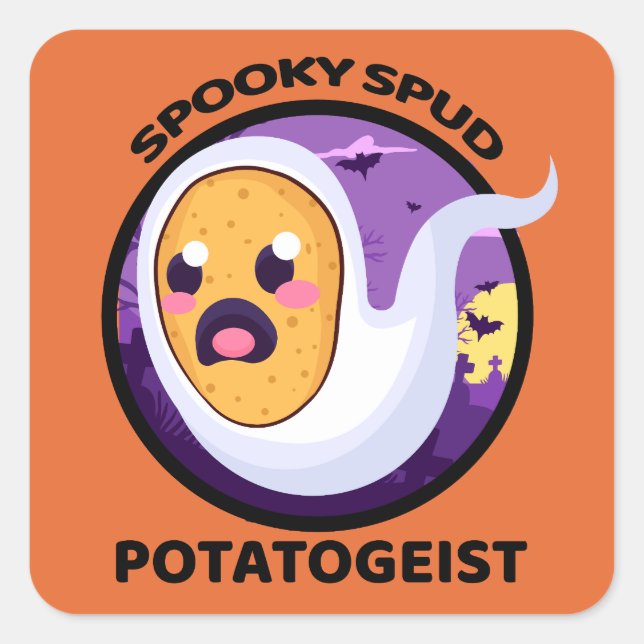 Potatogeist Spooky Spud Potato - Cute Halloween Square Sticker (Front)