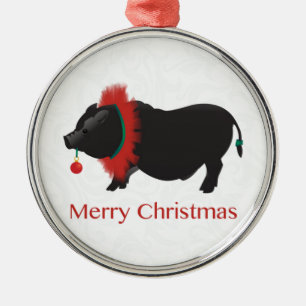 Potbellied Pig Merry Christmas Design Metal Ornament