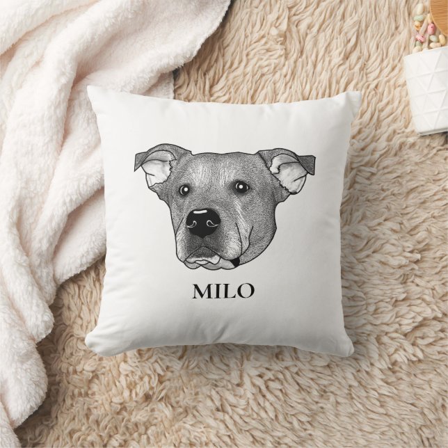 Potcake Dog Personalized Hand Drawing Throw Pillow (Blanket)