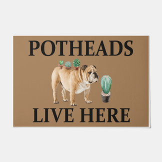 Potheads Live Here, Dog Gift Lover Bulldog Doormat