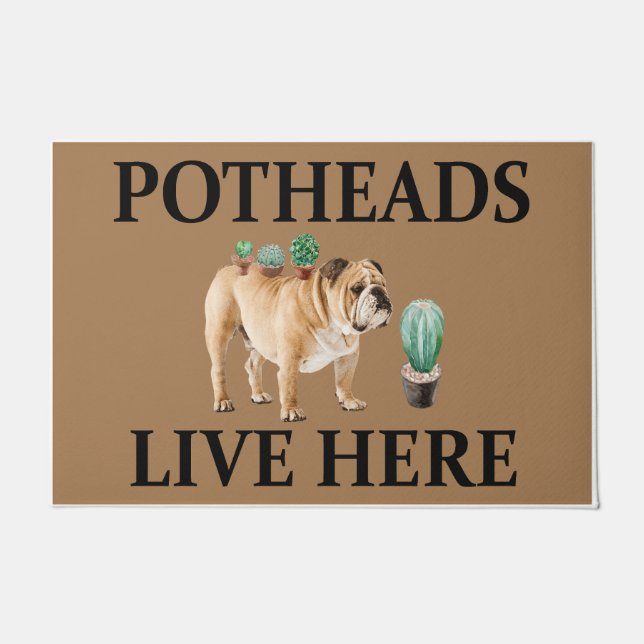 Potheads Live Here, Dog Gift Lover Bulldog Doormat (Front)