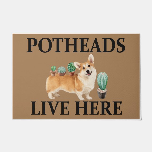 Potheads Live Here, Dog Gift Lover Corgi Doormat (Front)